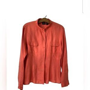 INC International Concepts 12 Orange 100% LINEN Lslv Buttons Up Women's Shirt